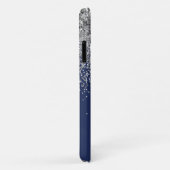 シルバー ネイビーブルー グリッター ガーリー モノグラム ネーム Case-Mate iPhoneケース (裏面/右)