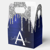 シルバー ネイビーブルー グリッター スパークル モノグラム ネーム フェイバーボックス (オープン)