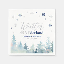 シルバー&ネイビーボーイウィンターオネダーランド1歳の誕生日 スタンダードカクテルナプキン