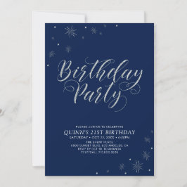 シルバー&ネイビーモダント写真大人誕生会 招待状