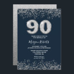 シルバー&ネイビー女性ズ90thバースデーパーティー 招待状<br><div class="desc">ネイビーブルー&シルバーメンス女性90thバースデーパーティー招待美しい銀フェイクのグリッター紙吹雪招待状。ニッチとネストストアでコレクションをマッチング。デザイン提供：スタジオデンマーク</div>