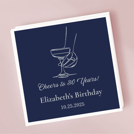 シルバー&ネイビー応援30年誕生日ナプキンス スタンダードカクテルナプキン