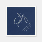 シルバー・ネイビー60モダン歳の誕生日パーティー スタンダードカクテルナプキン (正面)