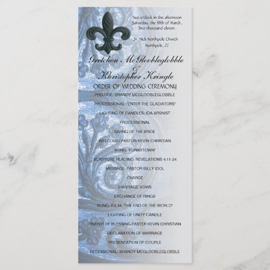 シルバー/ネイビー「アイアン（紋章の）フラ・ダ・リ」結婚式 プログラム (正面)