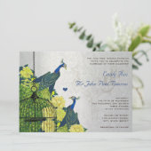 シルバー ネイビー イエロー ヴィンテージ ペコック 鳥かご 招待状 (スタンド正面)