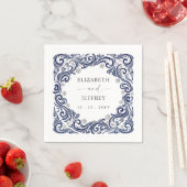 シルバー ネイビー スノーフレークス 冬の結婚式 スタンダードカクテルナプキン (インサイチュ)