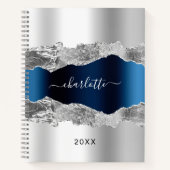 シルバー・ネイビー・ブルー・ゲート大理石名台本エレガント ノートブック (正面)