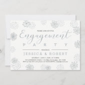 シルバー＆ネイビー | モダンでおしゃれな婚約パーティー 招待状 (正面)