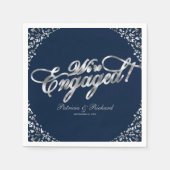 シルバー ネイビー 婚約パーティー スタンダードカクテルナプキン (正面)