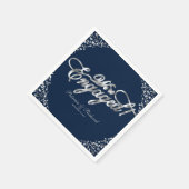 シルバー ネイビー 婚約パーティー スタンダードカクテルナプキン (角)