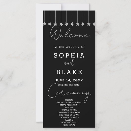 シルバー・ハング・スター ブラック結婚式プログラム (正面)