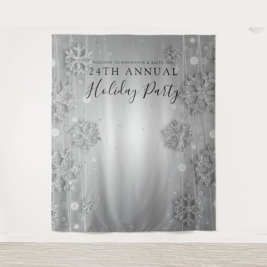 シルバー バックドロップ 企業の冬のホリデーパーティー タペストリー (正面)