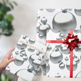 シルバー・バブル柄のクリスマス包装紙 ラッピングペーパー