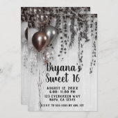 シルバー&バラ金ゴールドピンクバルーンIvy Sweet 16 招待状 (正面/裏面)