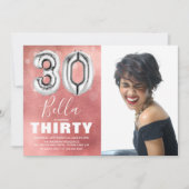 シルバー バルーン ピンク 写真 30歳の誕生日 招待状 (正面)