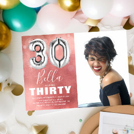 シルバー バルーン ピンク 写真 30歳の誕生日 招待状