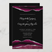 シルバー バーガンディ アゲート ウェディング 招待状 (正面/裏面)