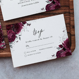 シルバー バーガンディ スパークルドレス ローズ 出欠カード