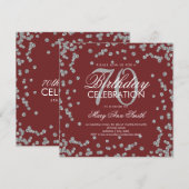 シルバー バーガンディ 70歳の誕生日 グリッター コンフェッティ 招待状 (正面/裏面)