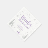 シルバー&パープルウィンターワンダーランドガール誕生日 スタンダードカクテルナプキン (角)