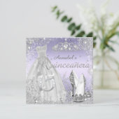 シルバー&パープルスパークルドレス&ティアラキンセアニェラ 招待状 (スタンド正面)