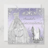 シルバー&パープルスパークルドレス&ティアラキンセアニェラ 招待状 (正面)
