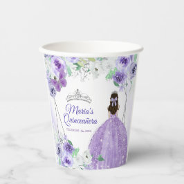 シルバー&パープルドレスクインセアニラクラウン誕生日 紙コップ