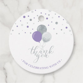 シルバー&パープルバルーンパーティーありがとうメッセージカード フェイバータグ