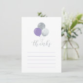 シルバー&パープルバルーンパーティーお礼ノートカード サンキューカード (スタンド正面)