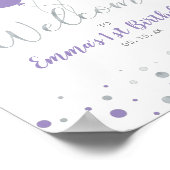 シルバー&パープルバルーン女の子1st誕生日へようこそ ポスター (角)