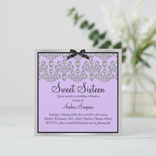 シルバー&パープルフォーエバーダイアモンズスウィート16招待状 招待状 (スタンド正面)