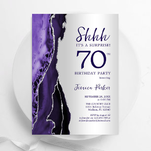 シルバー パープル アゲート サプライズ 70歳の誕生日 招待状