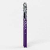 シルバー パープル グリッター ガーリー モノグラム ネーム Case-Mate iPhoneケース (裏面/右)