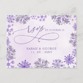 シルバー パープル スノーフレークス 冬の結婚式 RSVP ポストカード