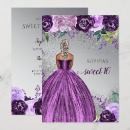 シルバー パープル スパークルドレス スイート16の誕生日 招待状