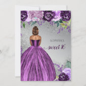 シルバー パープル スパークル ドレス スウィート16の誕生日 招待状 (正面)