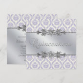 シルバー パープル ダマスクのキンセアニエラ 招待状 (正面/裏面)