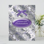 シルバー パープル ダマスク エレガント パープル キンセアニエラ 招待状 (スタンド正面)