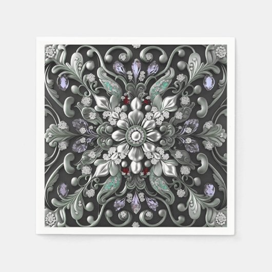 シルバー パープル デコレーション ナプキン スタンダードカクテルナプキン (正面)