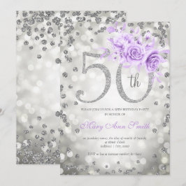 シルバー パープル フラワー 50歳の誕生日 グラム ライト 招待状
