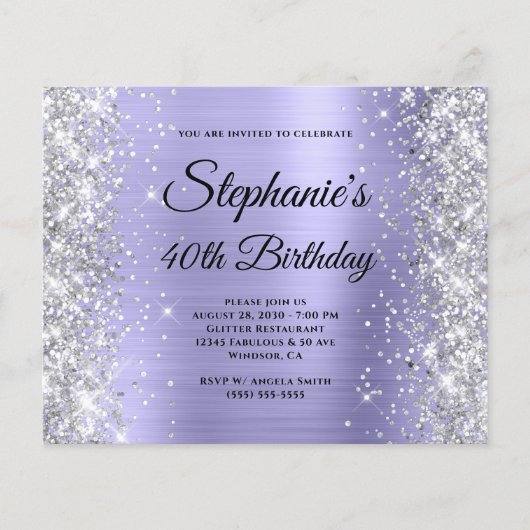 シルバー+パープル+モノグラムの華やか40歳の誕生日 チラシ (正面)