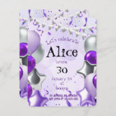 シルバー & パープル 招待状 (正面/裏面)