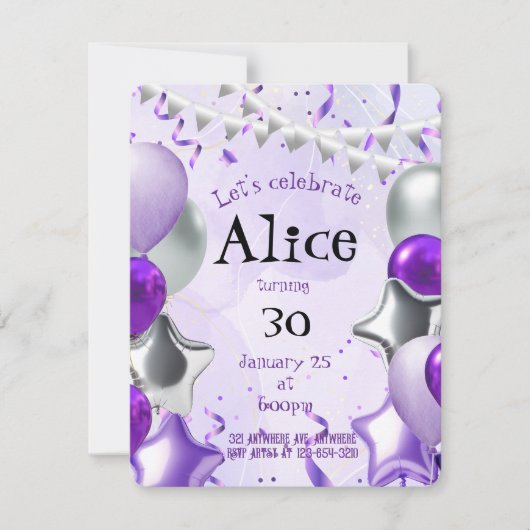 シルバー & パープル 招待状 (正面)