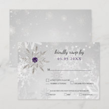 シルバー パープル 雪の結晶 冬の結婚式 出席確認