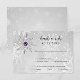 シルバー パープル 雪の結晶 冬の結婚式 出席確認 招待状