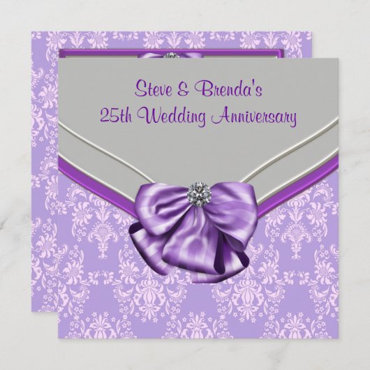 シルバー パープル 25周年 結婚記念日 パーティー 招待状 (正面/裏面)
