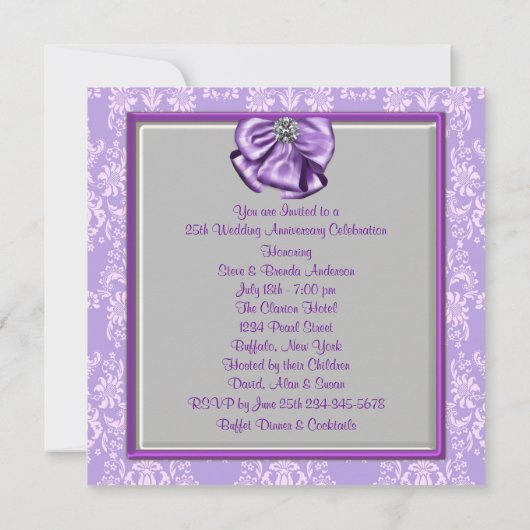 シルバー パープル 25周年 結婚記念日 パーティー 招待状 (裏面)