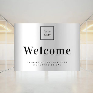 シルバー ビジネス ロゴ ウェルカム オープニング アワー ウィンドウサイン