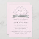 シルバー＆ピンクの結婚式 25周年 誕生日招待状 招待状 (正面/裏面)