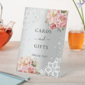 シルバー ピンクの花模様のレース カード ギフト サイン (インサイチュ)